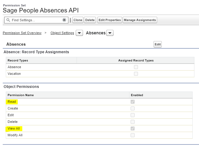 Sage People API permission set